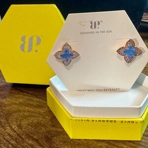 Bomb Party ER44569 Ocean Blue Quartz Stud Earrings - Rose Gold Plating